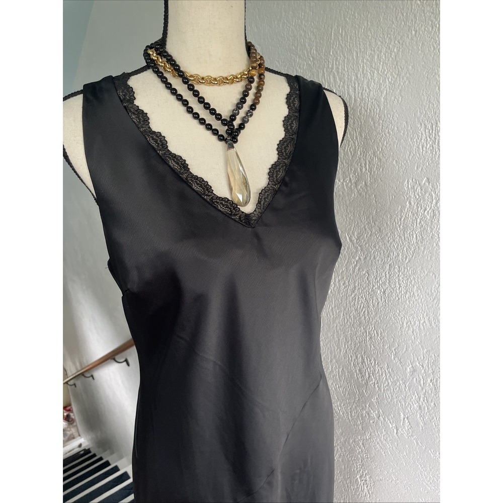 Nicole Miller Black Slip Dress Maxi Women Sz 8 Lace Trim Sleeveless - Picture 2 of 7